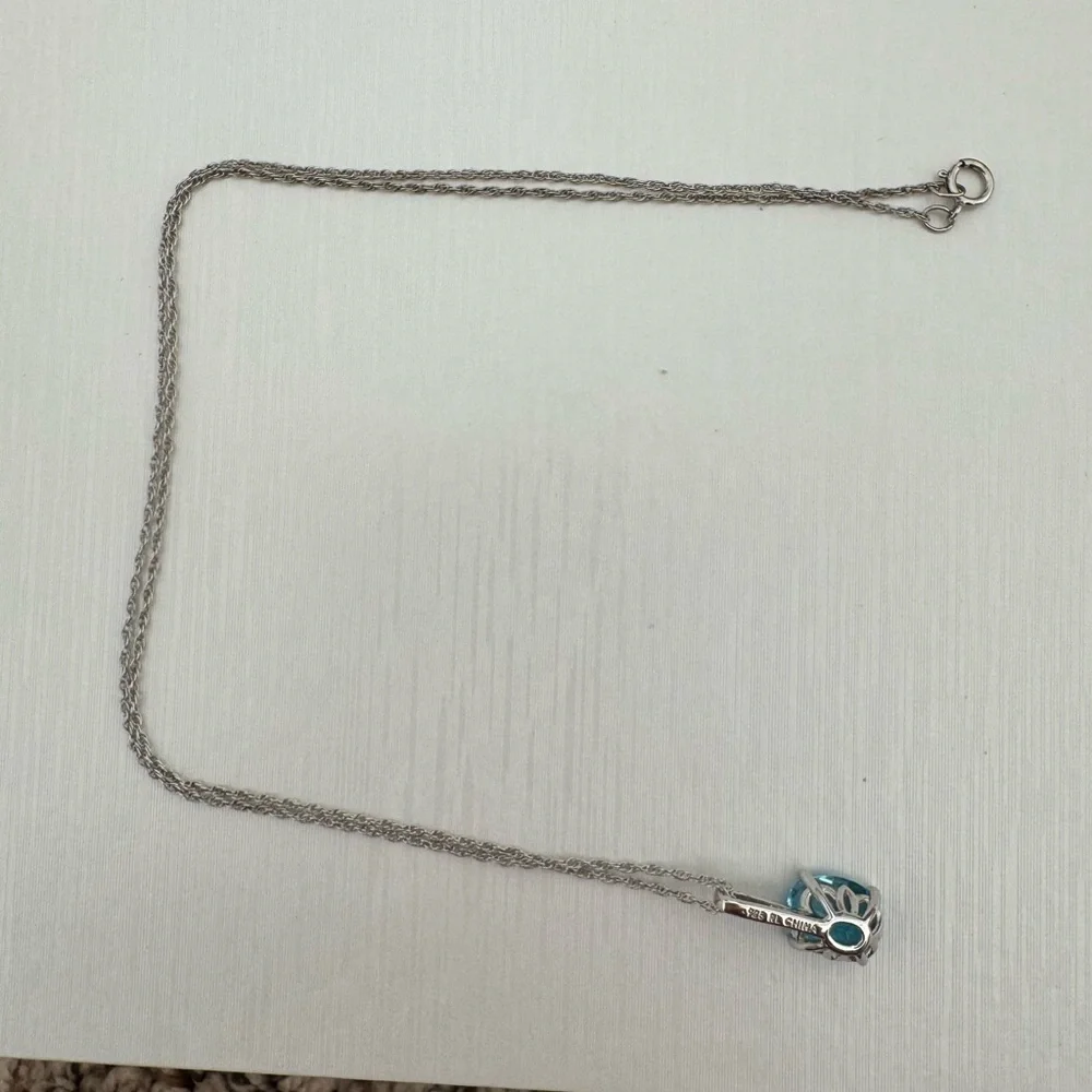Gen Blue Topaz Gen Diamond Pendant Sterling Silver Necklace